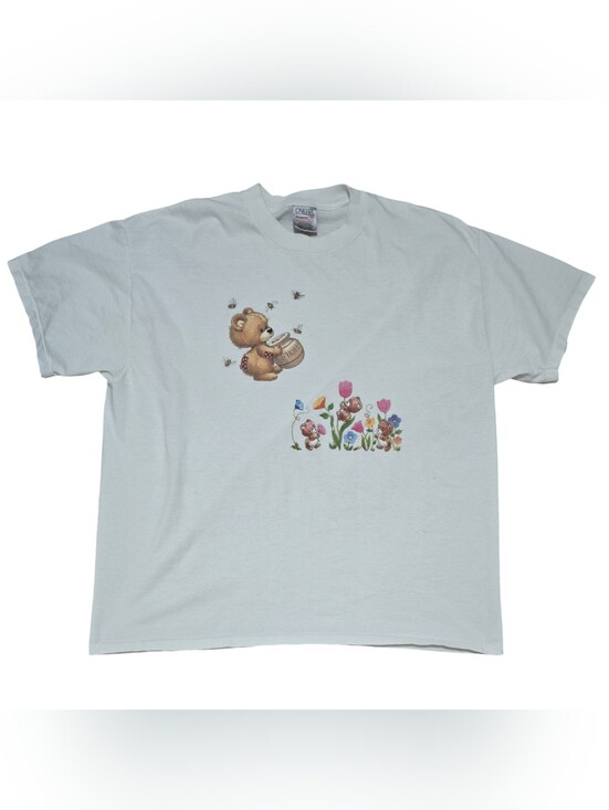 Oneita Other - VINTAGE 90s Cute Bear With Honey And Flowers Single Stitch Shirt  XXL